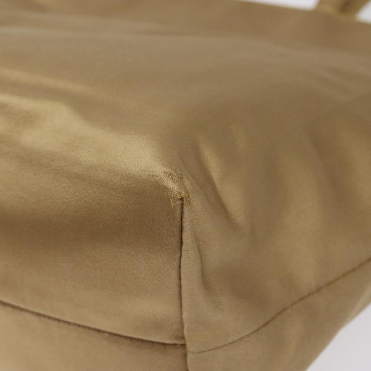 PRADA Hand Bag Satin Beige Gold Auth bs27603