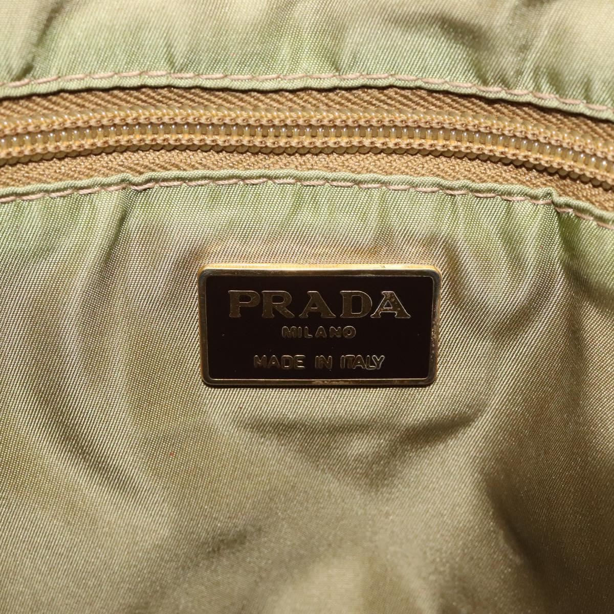 PRADA Hand Bag Satin Beige Gold Auth bs27603