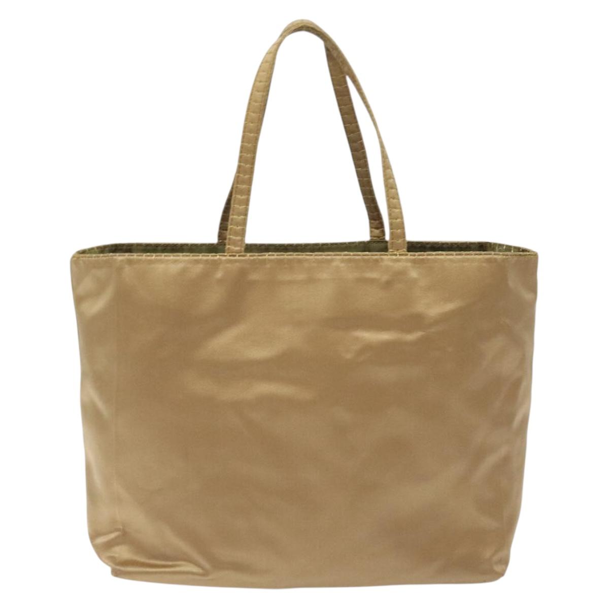 PRADA Hand Bag Satin Beige Gold Auth bs27603