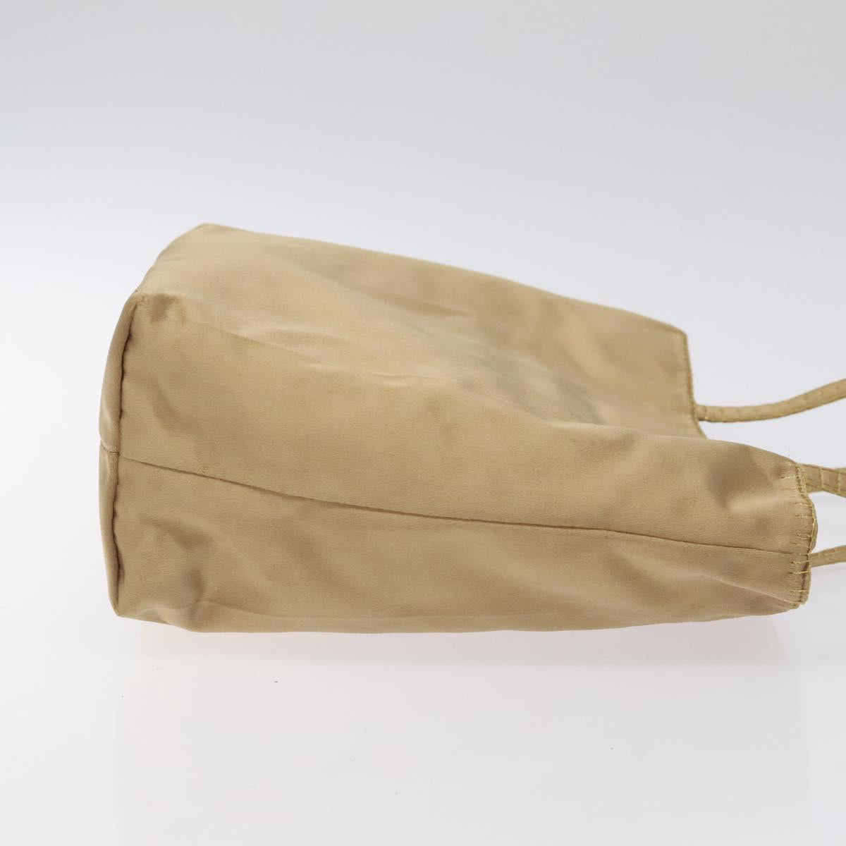 PRADA Hand Bag Satin Beige Gold Auth bs27603