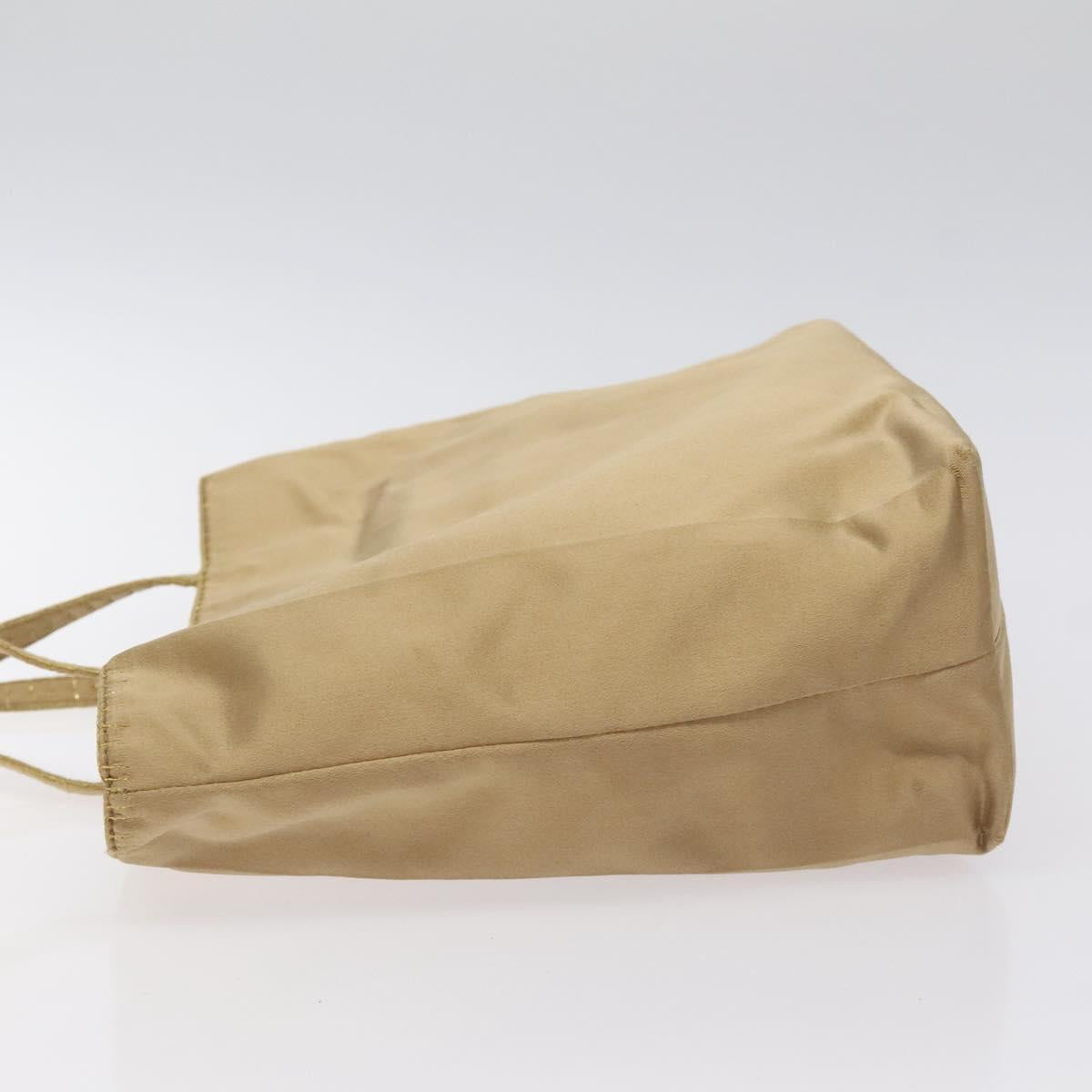 PRADA Hand Bag Satin Beige Gold Auth bs27603