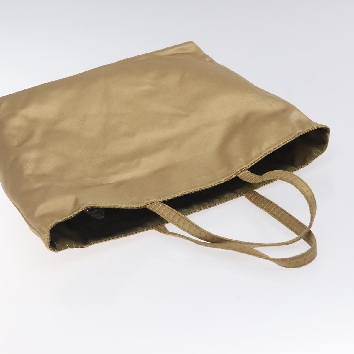 PRADA Hand Bag Satin Beige Gold Auth bs27603