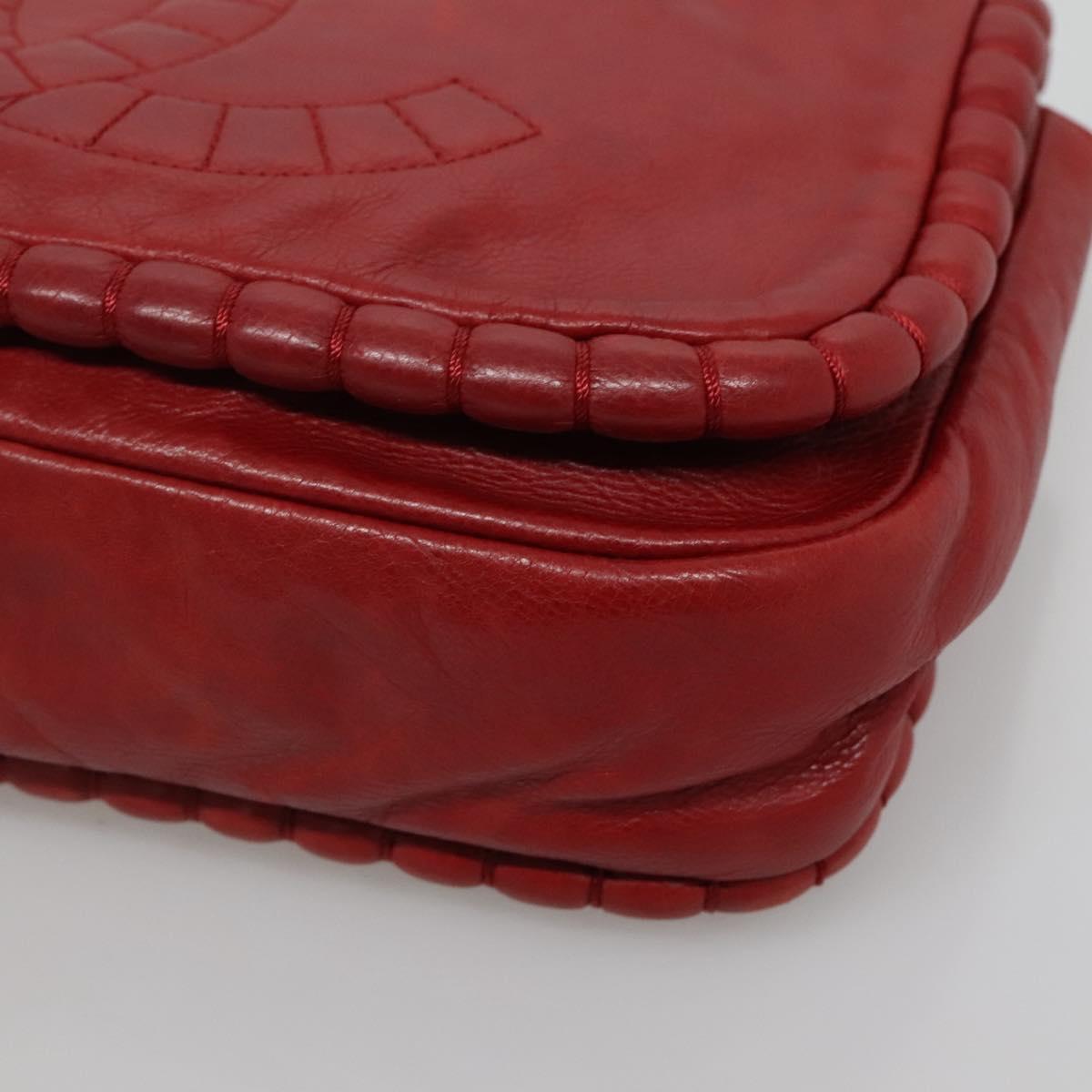 CHANEL Chain Shoulder Bag Leather Red Silver CC Auth bs27630