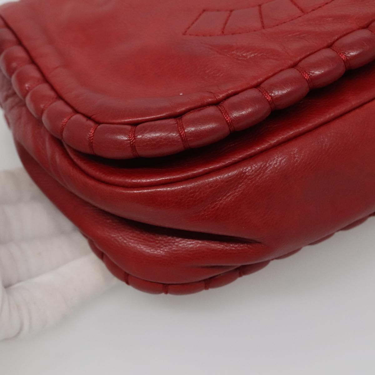 CHANEL Chain Shoulder Bag Leather Red Silver CC Auth bs27630