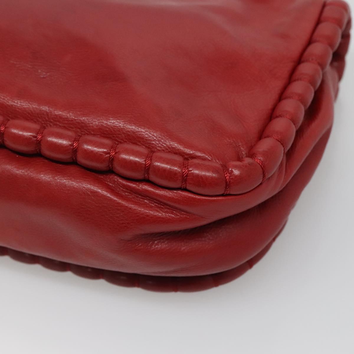 CHANEL Chain Shoulder Bag Leather Red Silver CC Auth bs27630