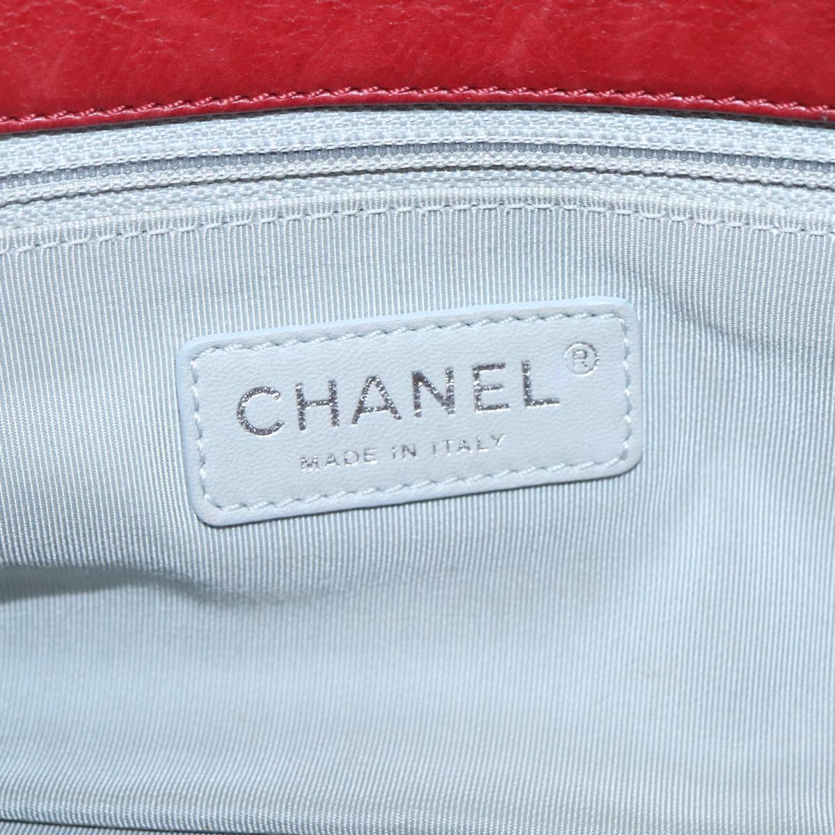 CHANEL Chain Shoulder Bag Leather Red Silver CC Auth bs27630