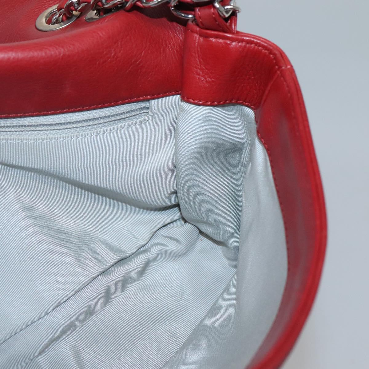 CHANEL Chain Shoulder Bag Leather Red Silver CC Auth bs27630