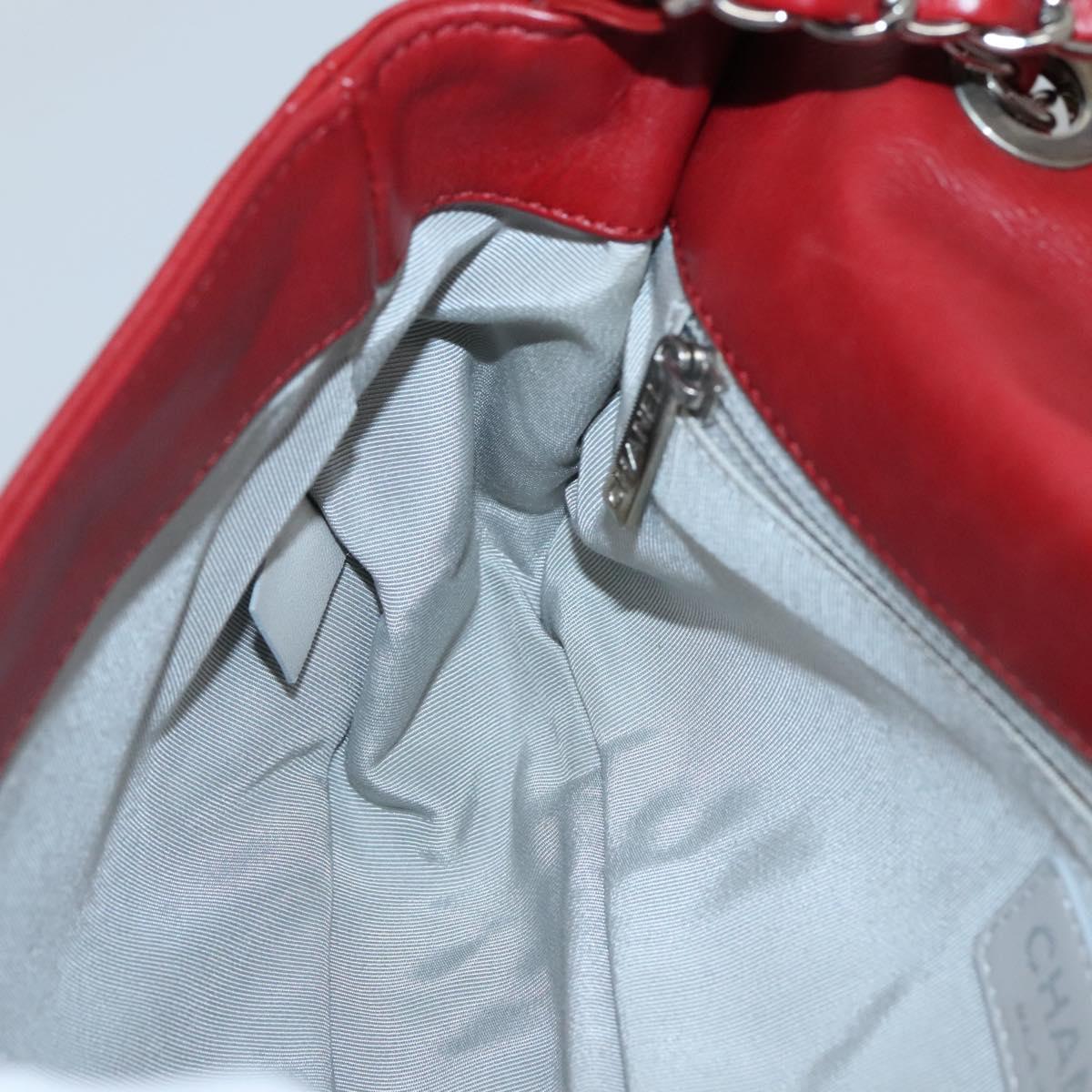 CHANEL Chain Shoulder Bag Leather Red Silver CC Auth bs27630
