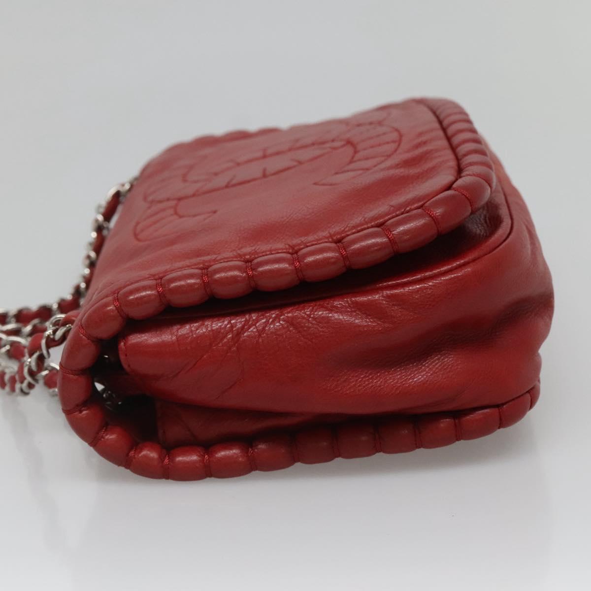 CHANEL Chain Shoulder Bag Leather Red Silver CC Auth bs27630