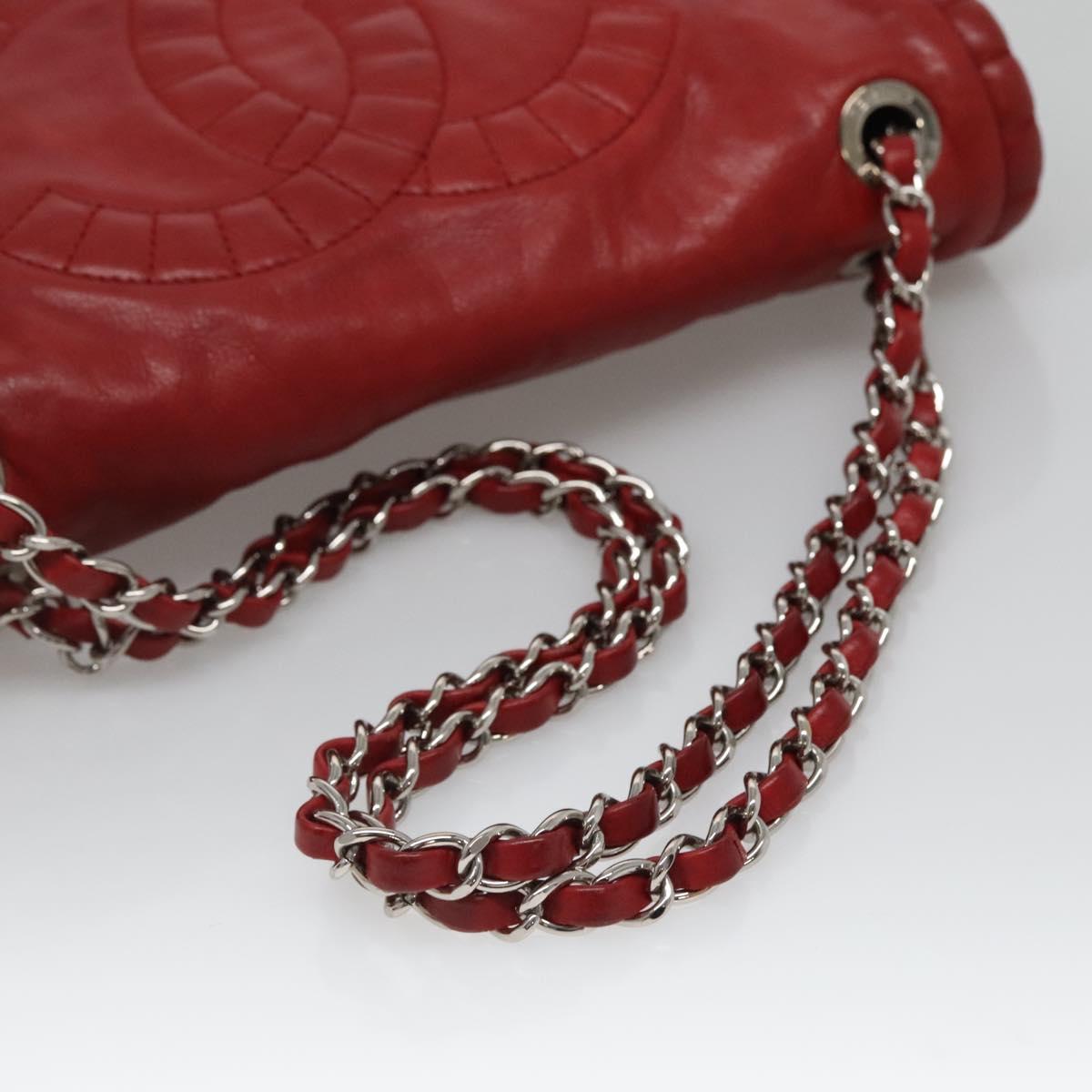 CHANEL Chain Shoulder Bag Leather Red Silver CC Auth bs27630