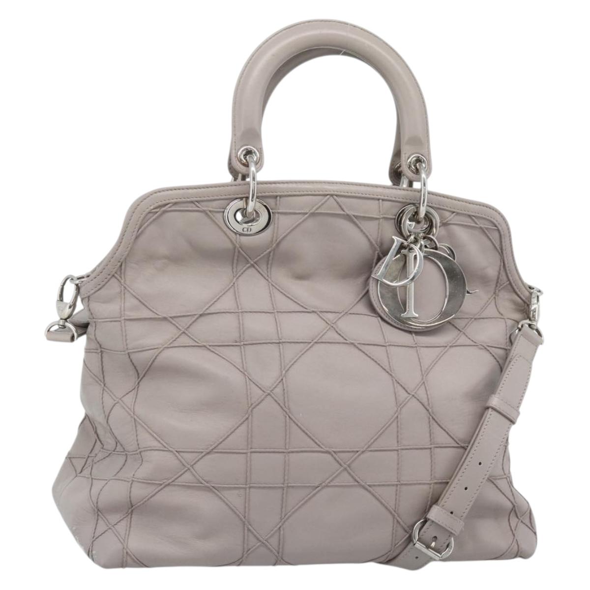 Christian Dior Canage Granville Hand Bag Leather 2way Gray Silver Auth bs27634