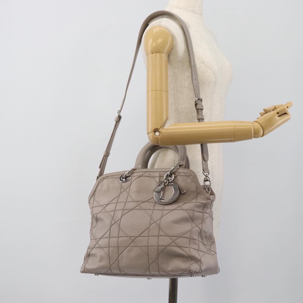 Christian Dior Canage Granville Hand Bag Leather 2way Gray Silver Auth bs27634