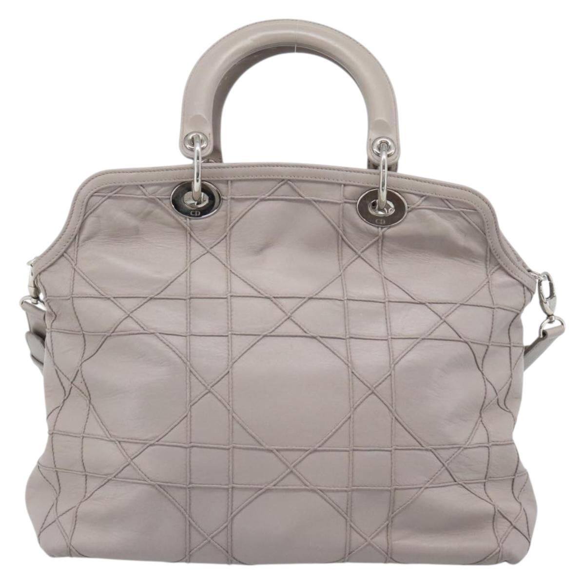 Christian Dior Canage Granville Hand Bag Leather 2way Gray Silver Auth bs27634