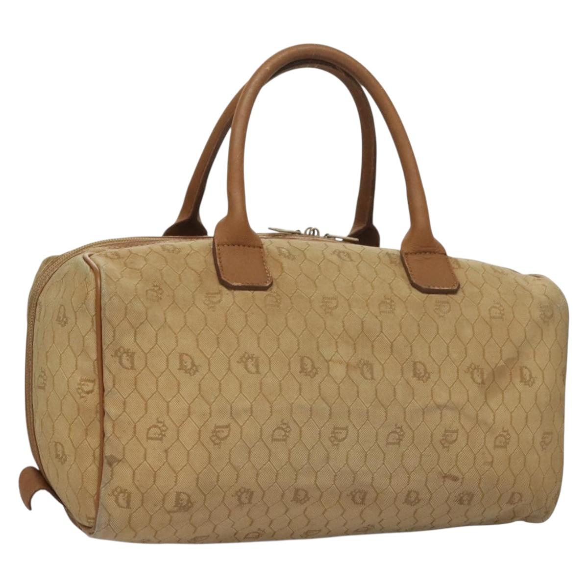 Christian Dior Honeycomb Canvas Boston Bag Beige Auth bs27637
