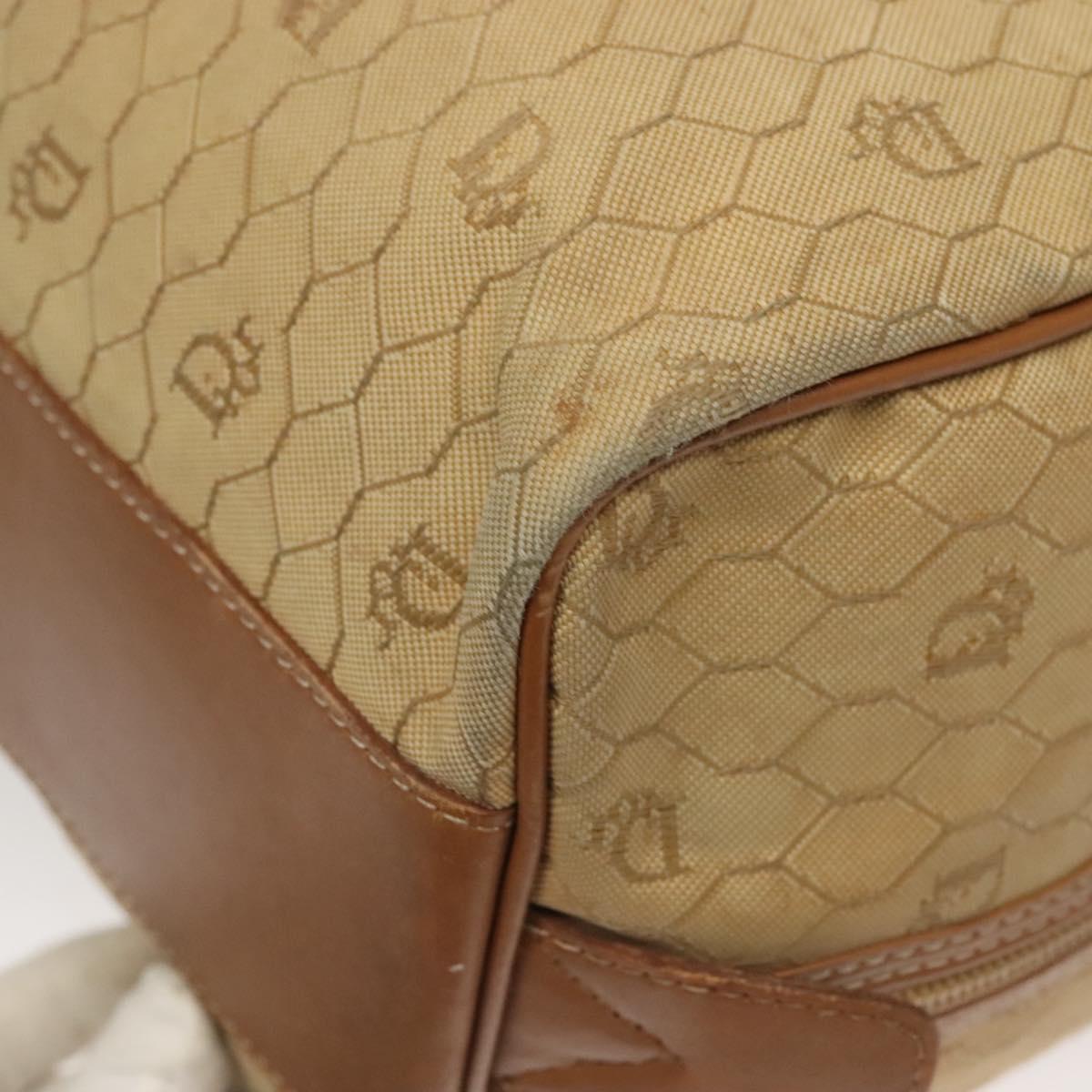 Christian Dior Honeycomb Canvas Boston Bag Beige Auth bs27637