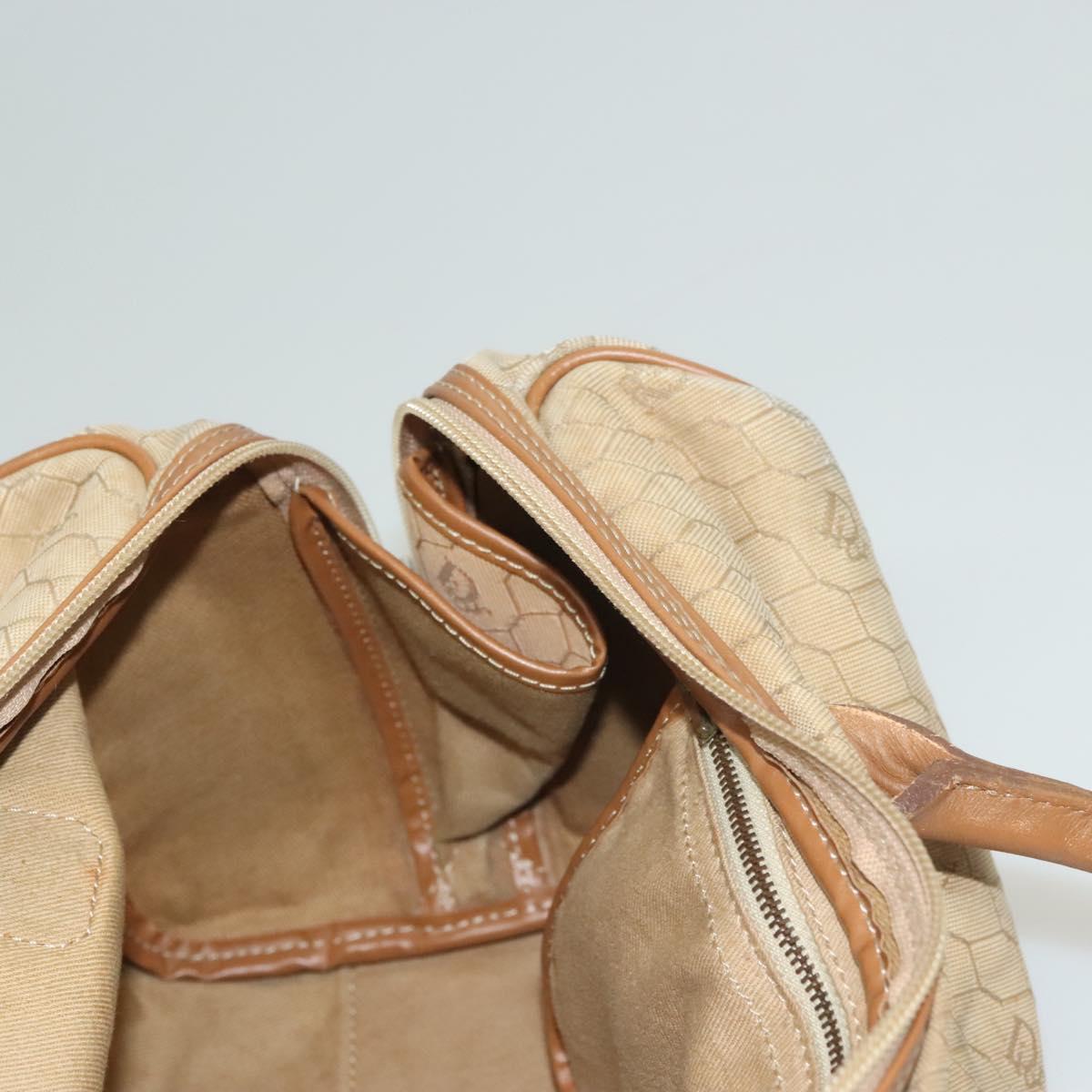 Christian Dior Honeycomb Canvas Boston Bag Beige Auth bs27637