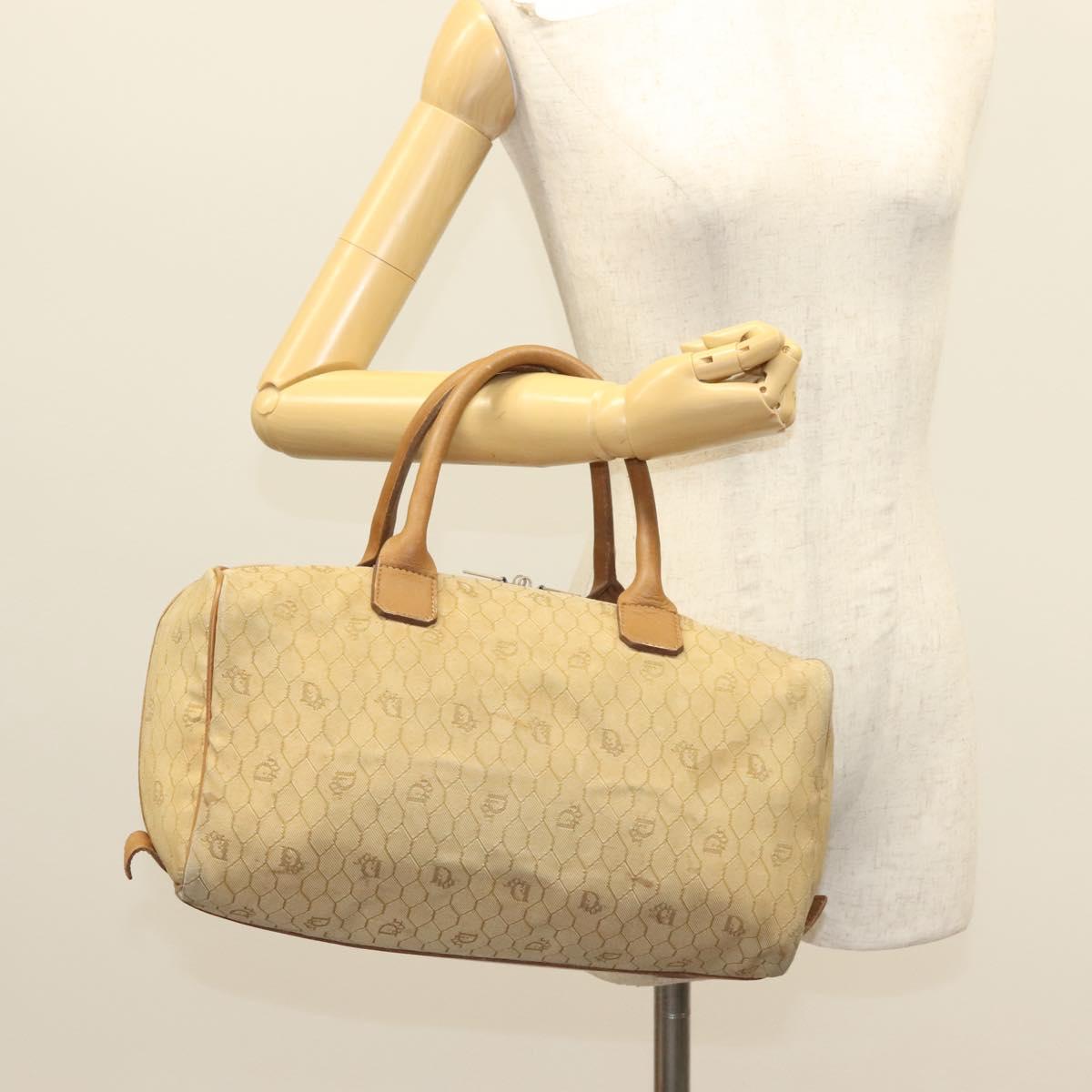 Christian Dior Honeycomb Canvas Boston Bag Beige Auth bs27637