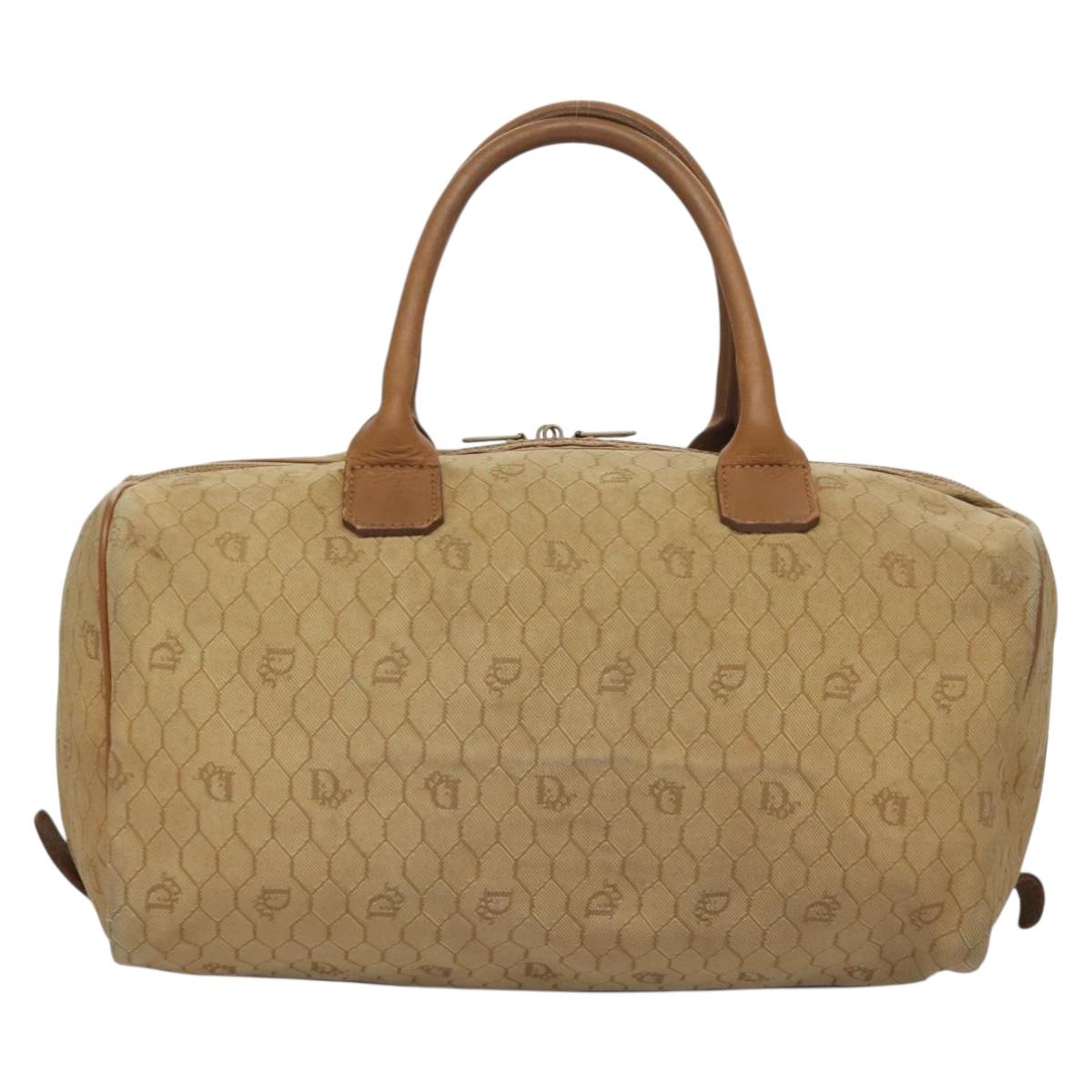 Christian Dior Honeycomb Canvas Boston Bag Beige Auth bs27637