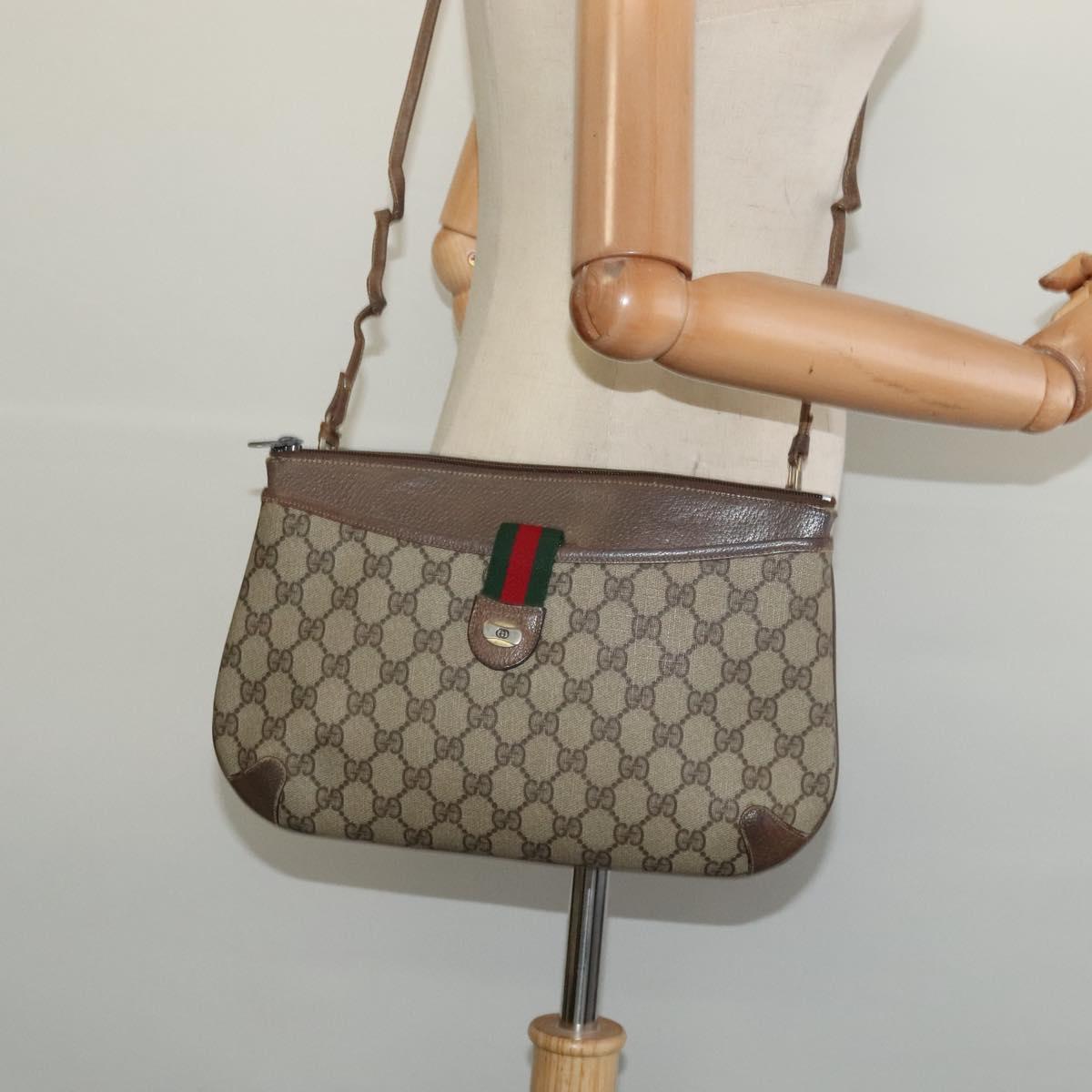 GUCCI GG Supreme Web Sherry Line Shoulder Bag PVC Beige 904 02 026 Auth bs27641