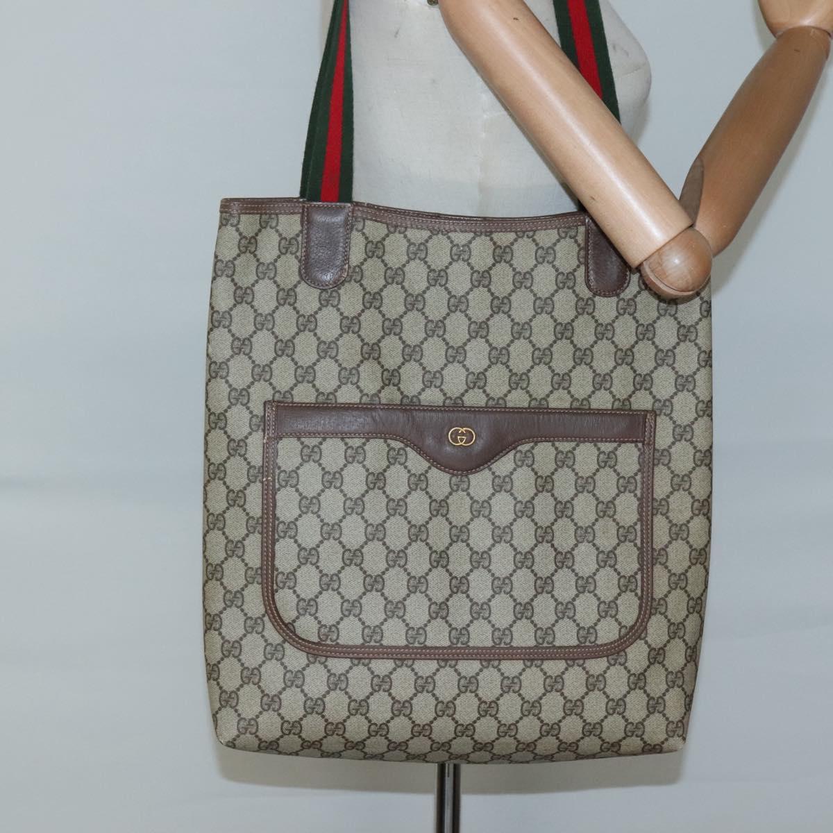 GUCCI GG Supreme Web Sherry Line Tote Bag PVC Beige 002 123 6487 Auth bs27643