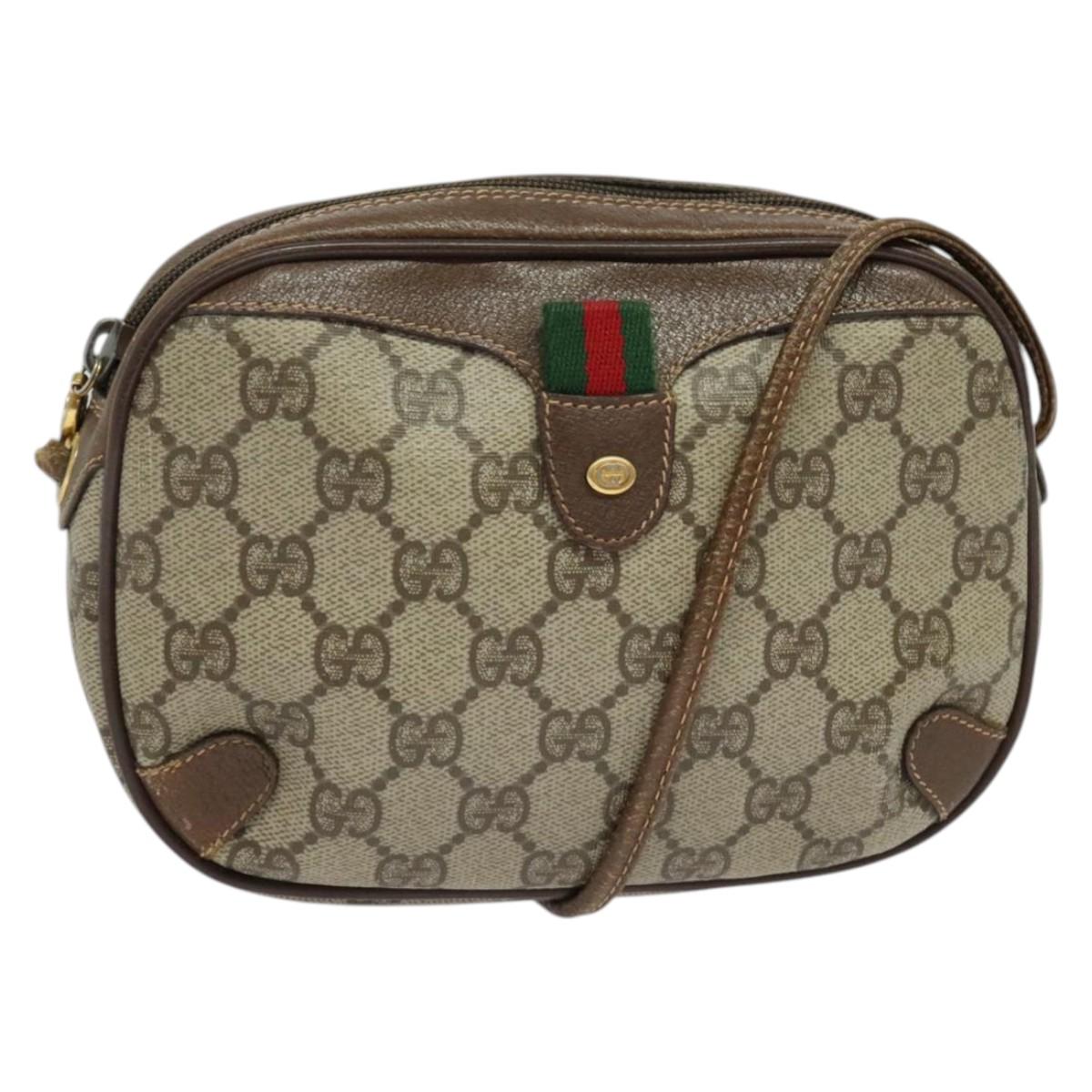 GUCCI GG Supreme Web Sherry Line Shoulder Bag PVC Beige 156 02 066 Auth bs27644