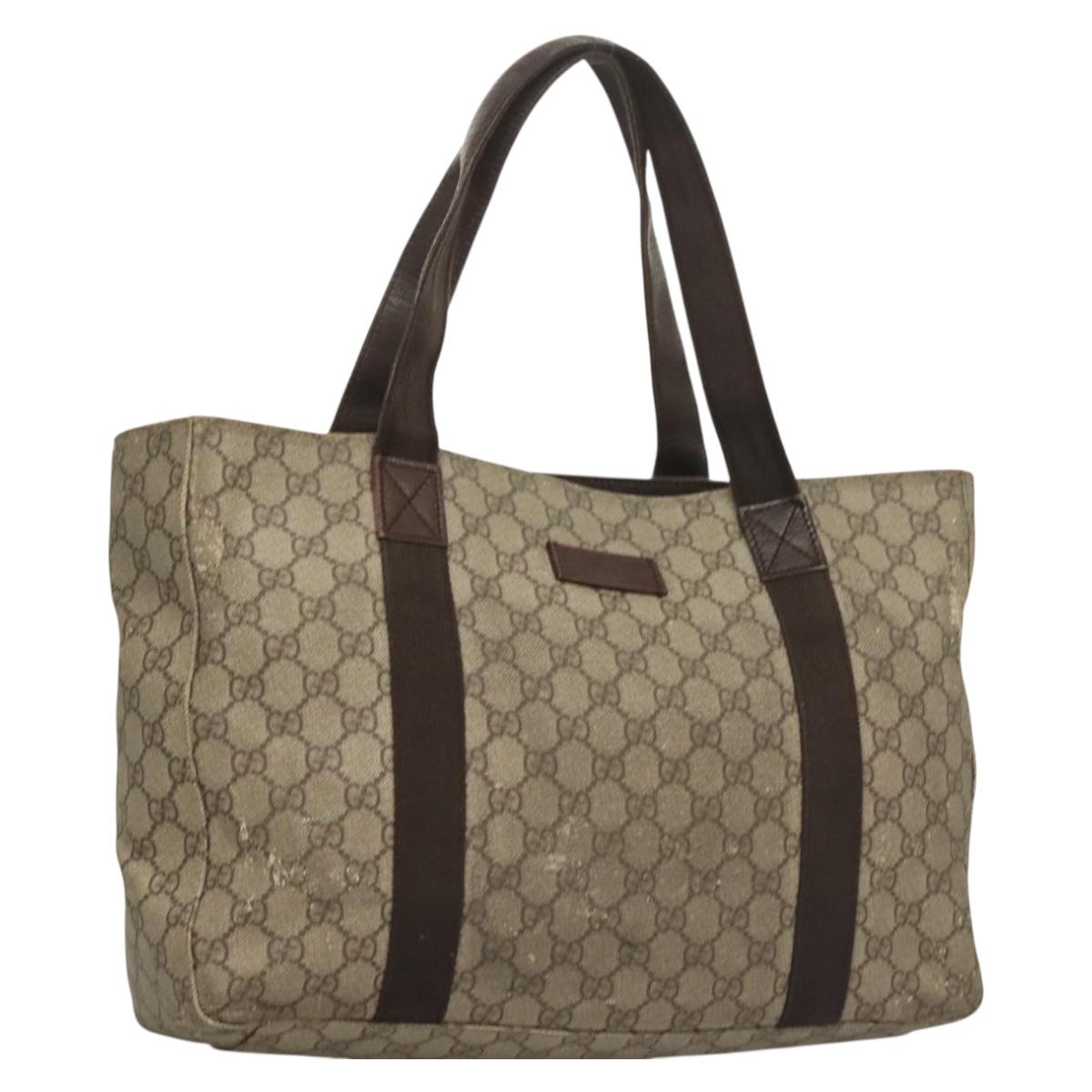 GUCCI GG Supreme Tote Bag PVC Leather Beige Silver 141624 Auth bs27645