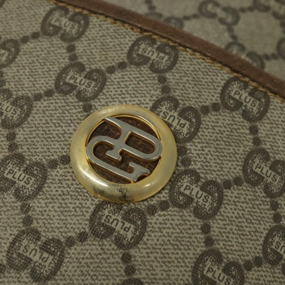 GUCCI GG Plus Supreme Shoulder Bag PVC Beige Gold Auth bs27646