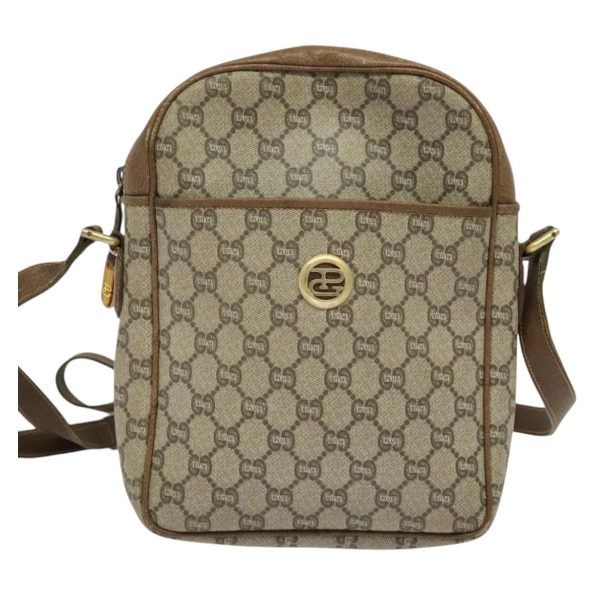 GUCCI GG Plus Supreme Shoulder Bag PVC Beige Gold Auth bs27646