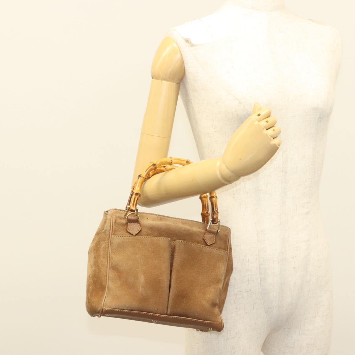 GUCCI Bamboo Hand Bag Suede Black Gold 000 122 0316 Auth bs27649