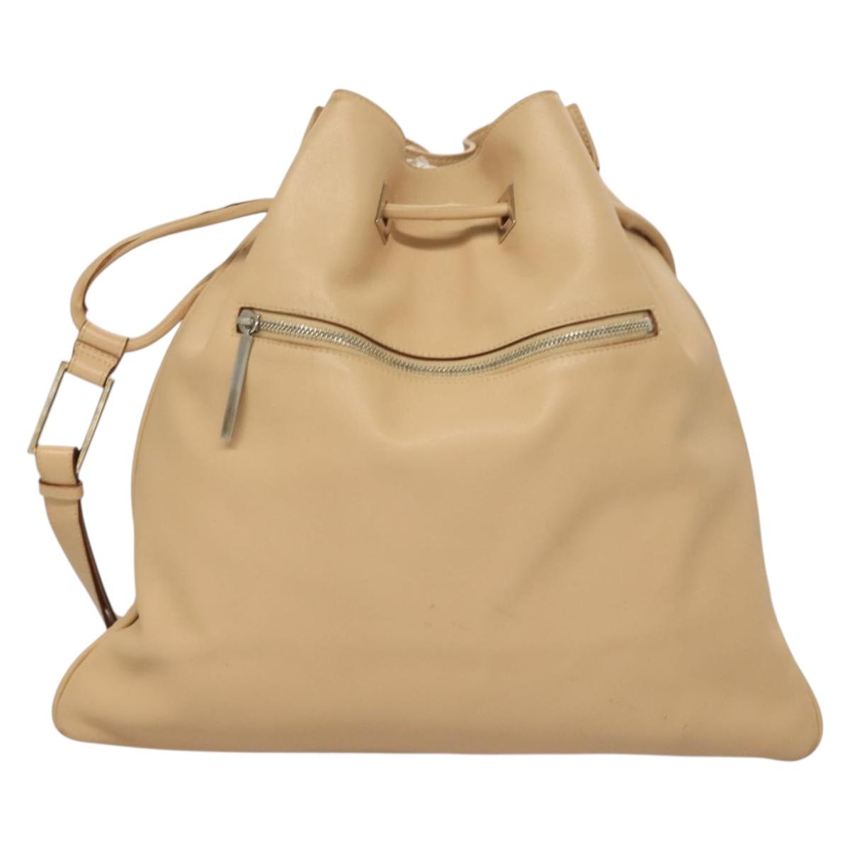 GUCCI Shoulder Bag Leather Beige Silver Auth bs27650