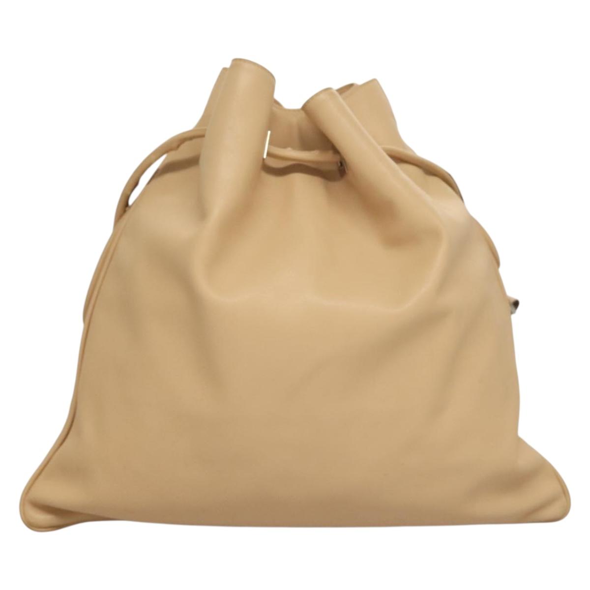 GUCCI Shoulder Bag Leather Beige Silver Auth bs27650