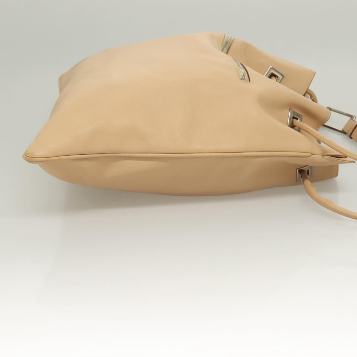 GUCCI Shoulder Bag Leather Beige Silver Auth bs27650