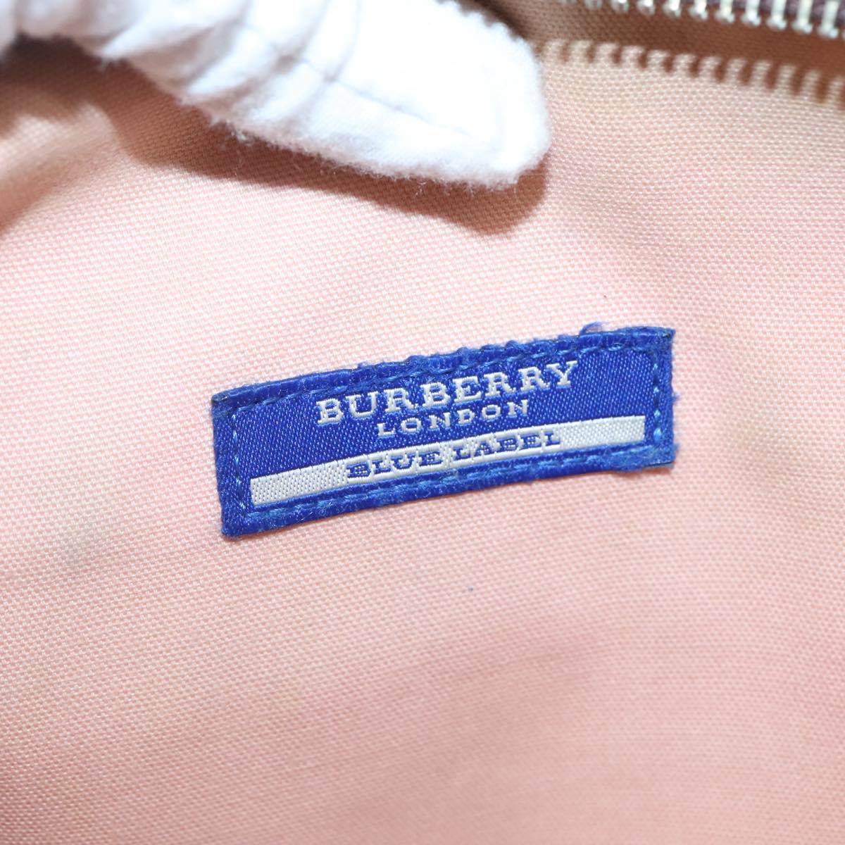 BURBERRY Nova Check Blue Label Shoulder Bag Canvas Red Silver Auth bs27656