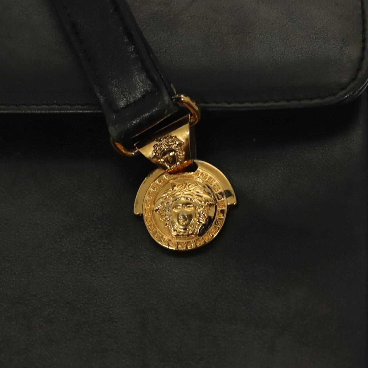 Gianni Versace Shoulder Bag Leather Gold Black Auth bs27657