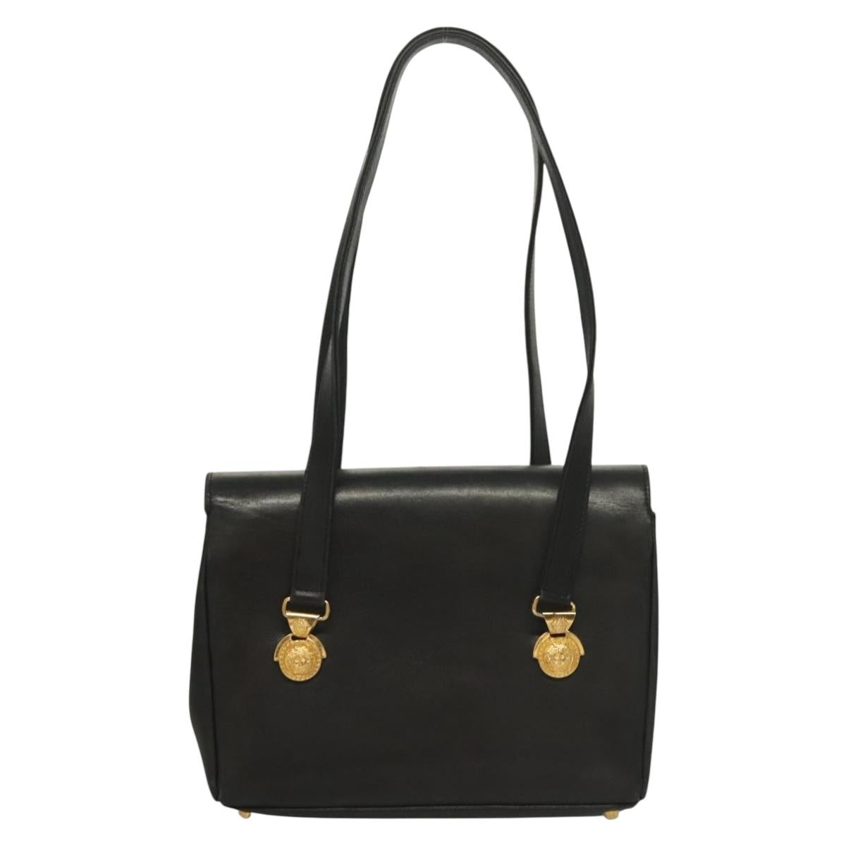 Gianni Versace Shoulder Bag Leather Gold Black Auth bs27657