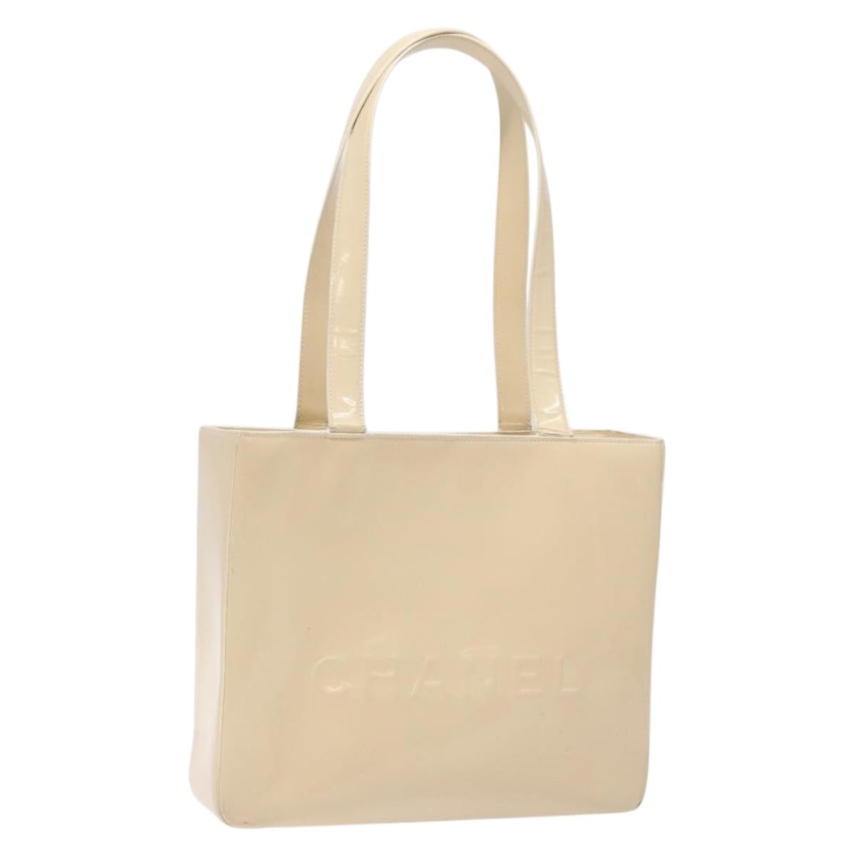 CHANEL Tote Bag Enamel Beige Gold CC Auth bs27673