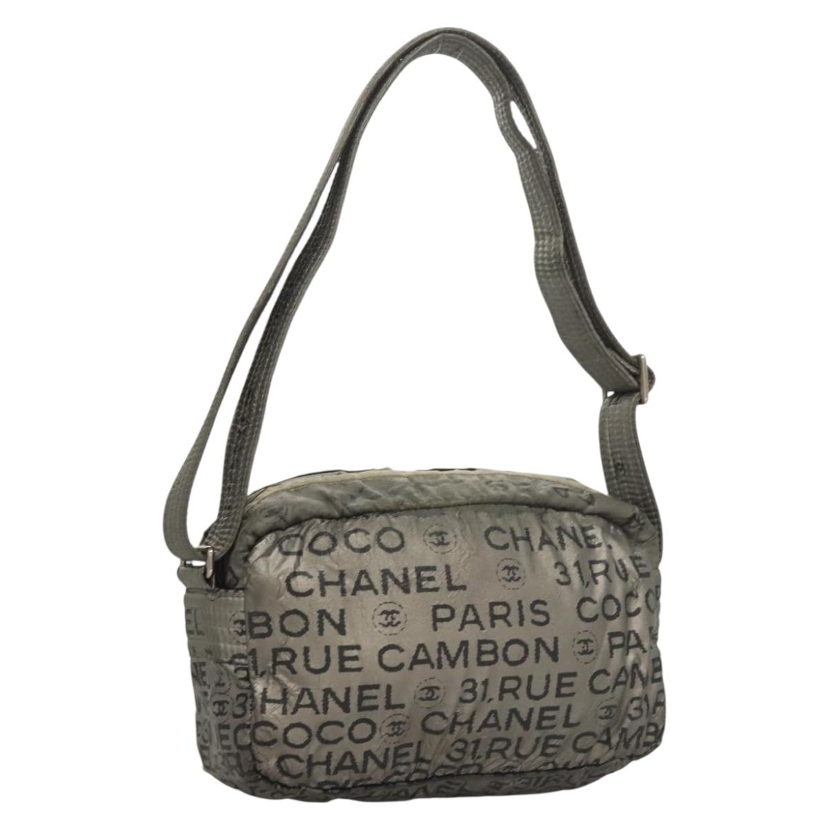 CHANEL Unlimited Shoulder Bag Coated Canvas Silver CC Auth bs27674