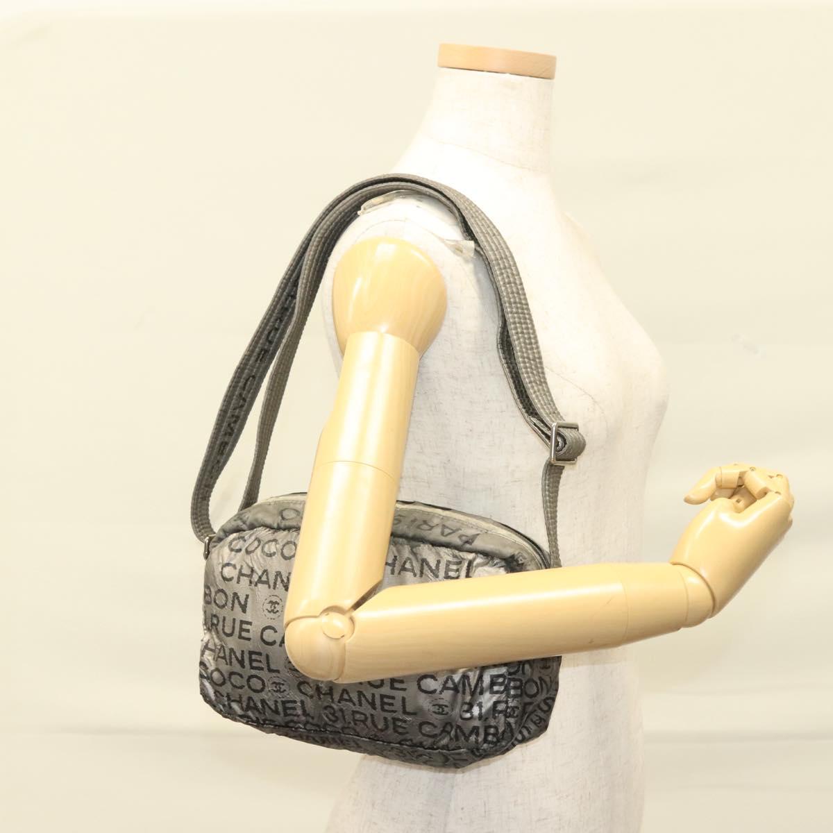 CHANEL Unlimited Shoulder Bag Coated Canvas Silver CC Auth bs27674