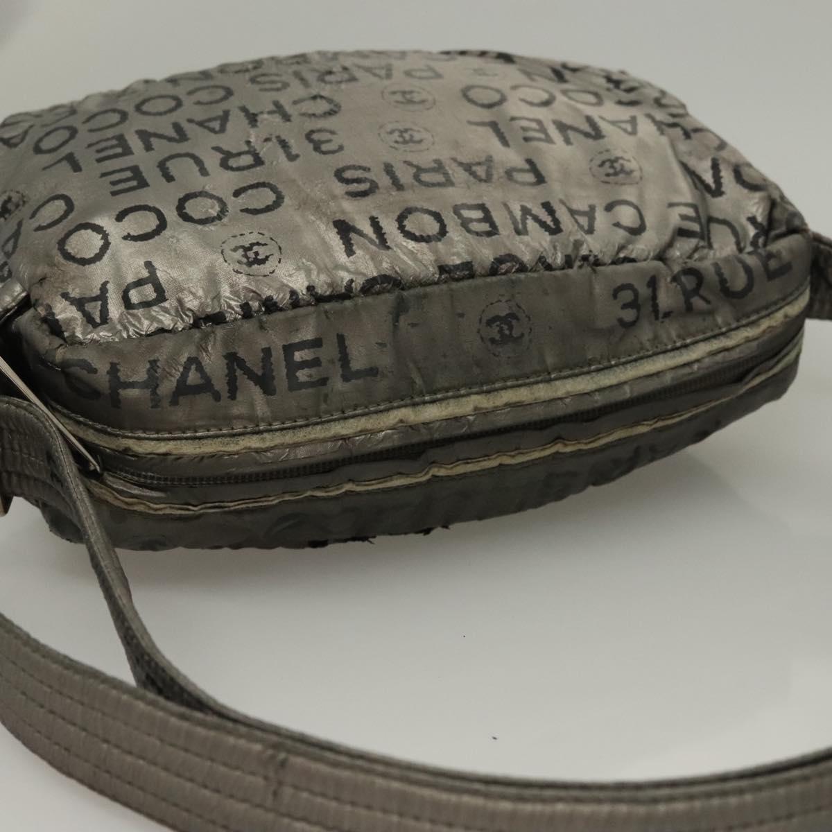 CHANEL Unlimited Shoulder Bag Coated Canvas Silver CC Auth bs27674