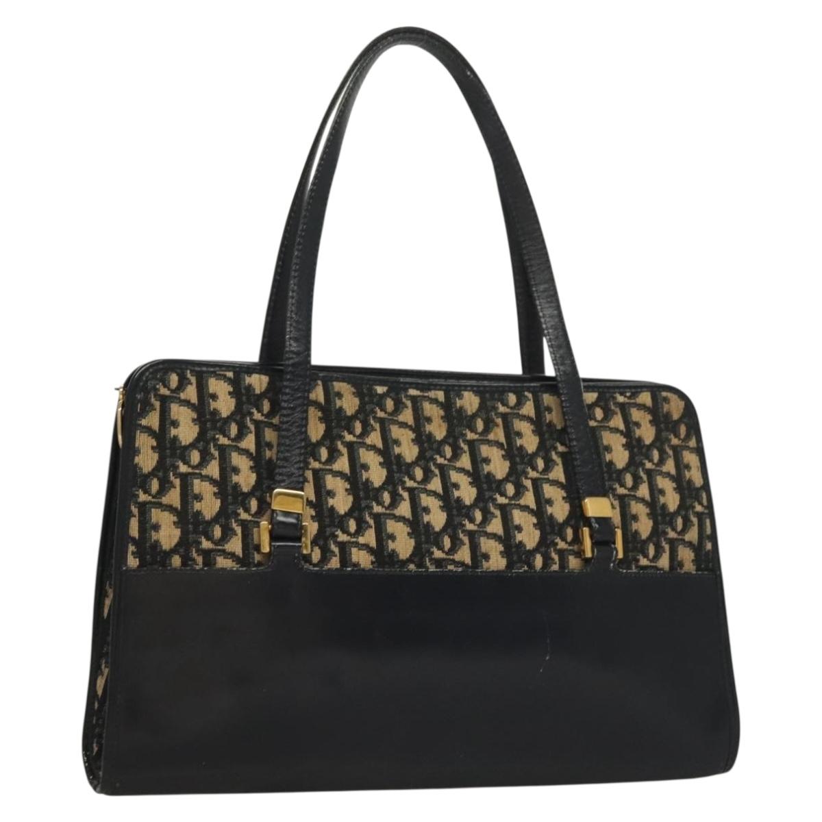 Christian Dior Trotter Canvas Shoulder Bag Navy Gold Auth bs27679