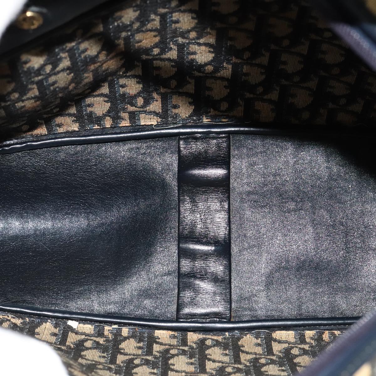Christian Dior Trotter Canvas Hand Bag Navy Gold Auth bs27680