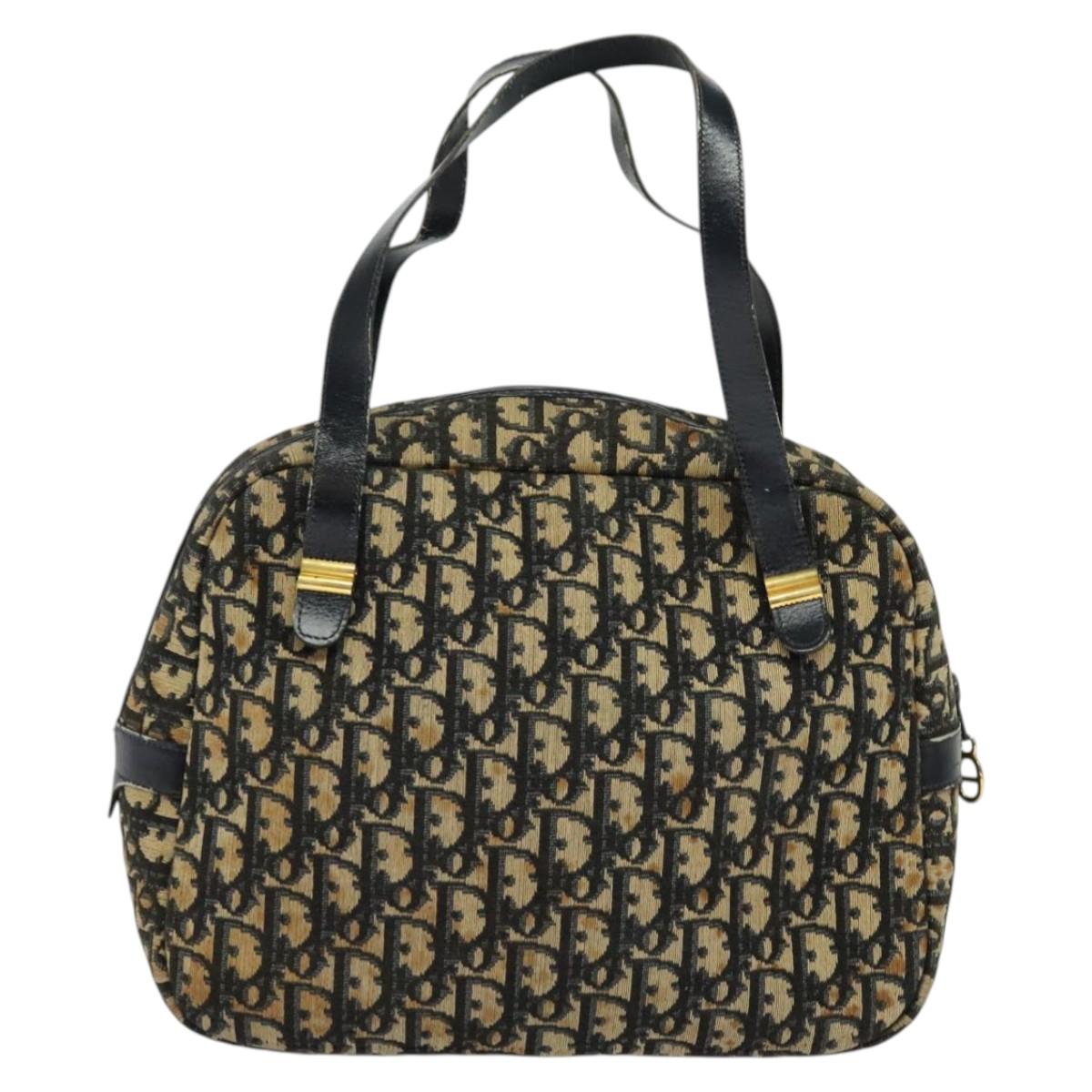 Christian Dior Trotter Canvas Hand Bag Navy Gold Auth bs27680