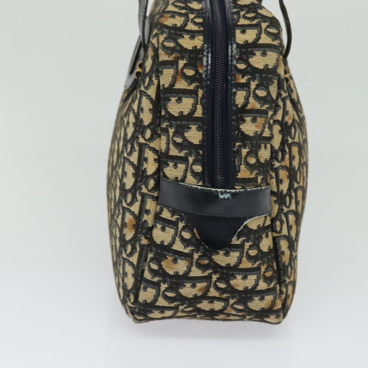 Christian Dior Trotter Canvas Hand Bag Navy Gold Auth bs27680