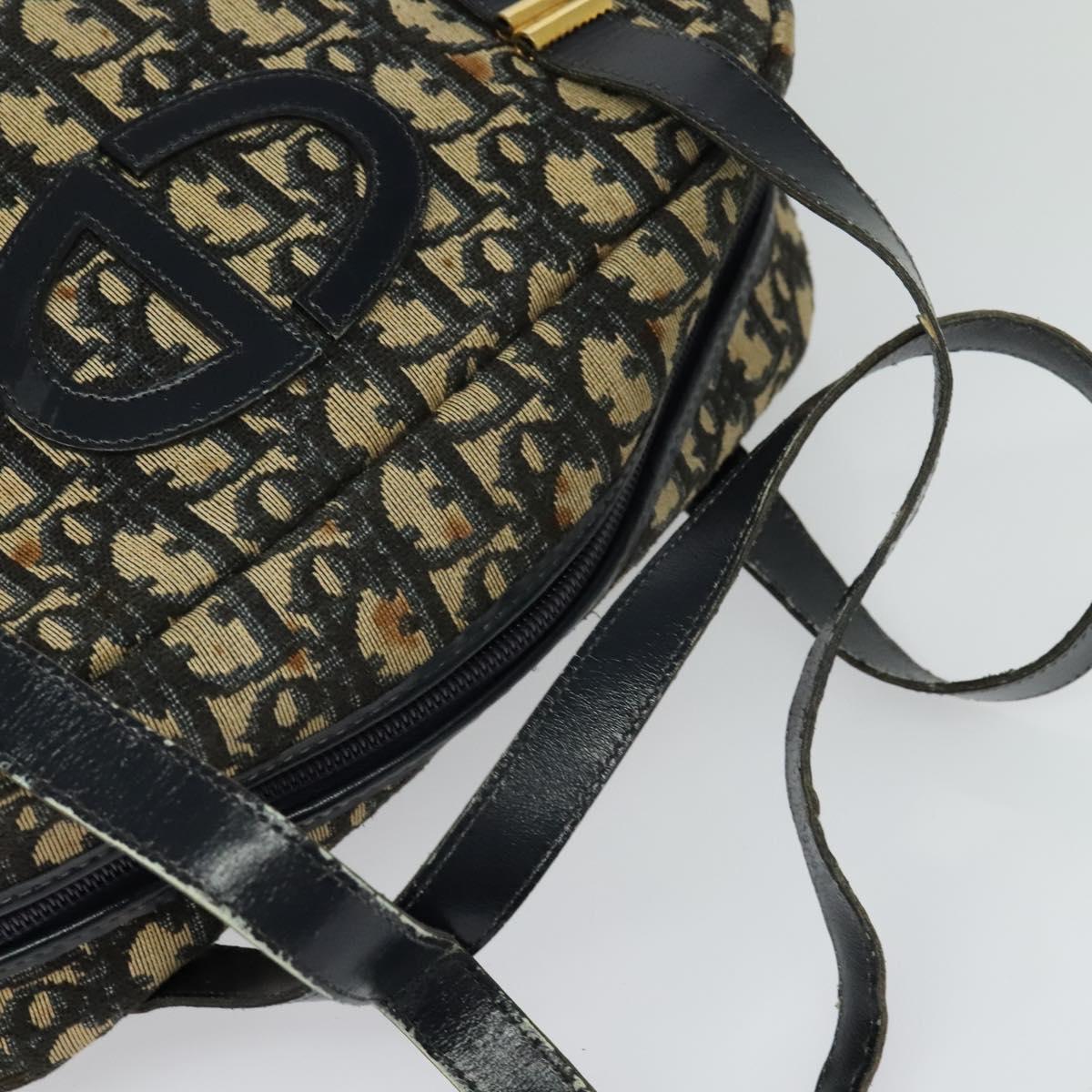 Christian Dior Trotter Canvas Hand Bag Navy Gold Auth bs27680