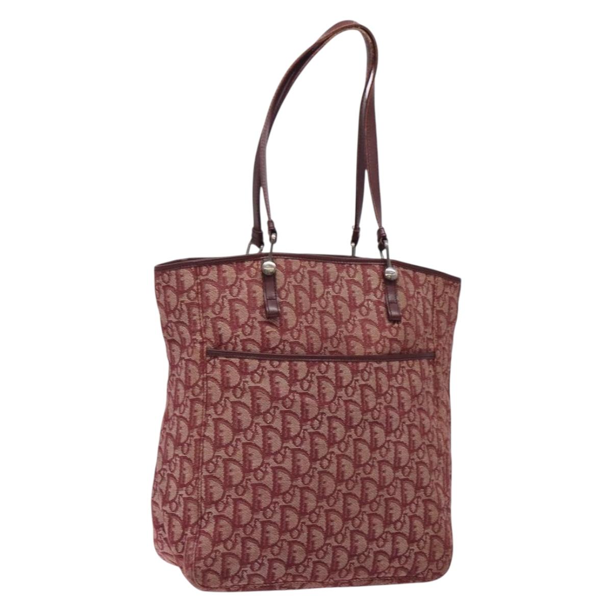 Christian Dior Trotter Canvas Tote Bag Red Silver Auth bs27682