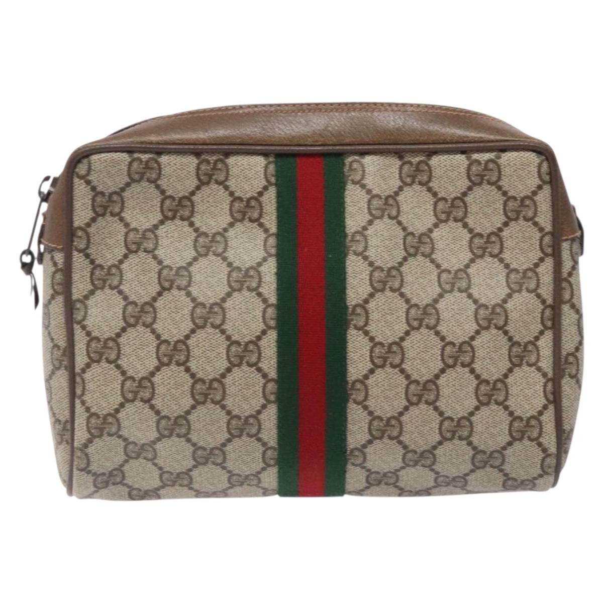 GUCCI GG Supreme Web Sherry Line Clutch Bag PVC Red Gold 89 01 012 Auth bs27688