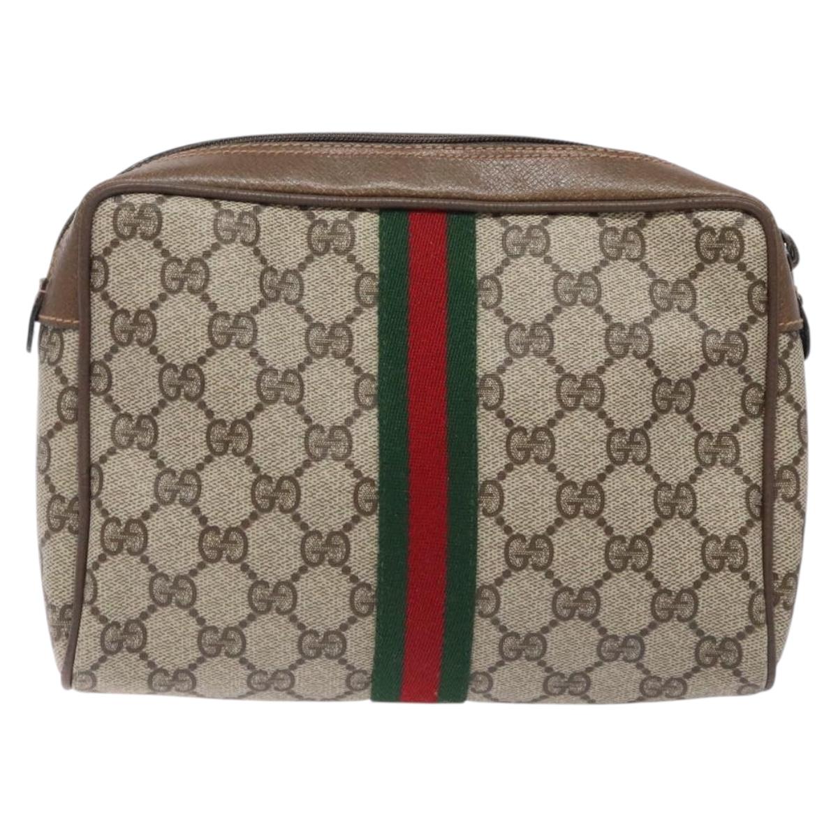 GUCCI GG Supreme Web Sherry Line Clutch Bag PVC Red Gold 89 01 012 Auth bs27688