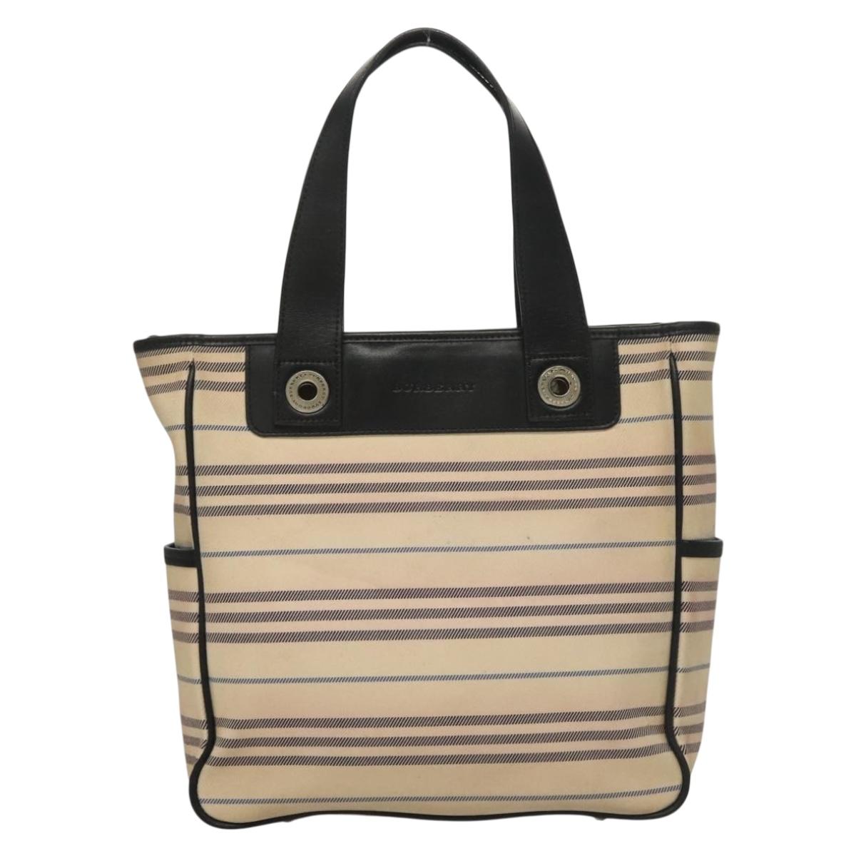 BURBERRY Tote Bag Canvas Beige Silver Auth bs27693