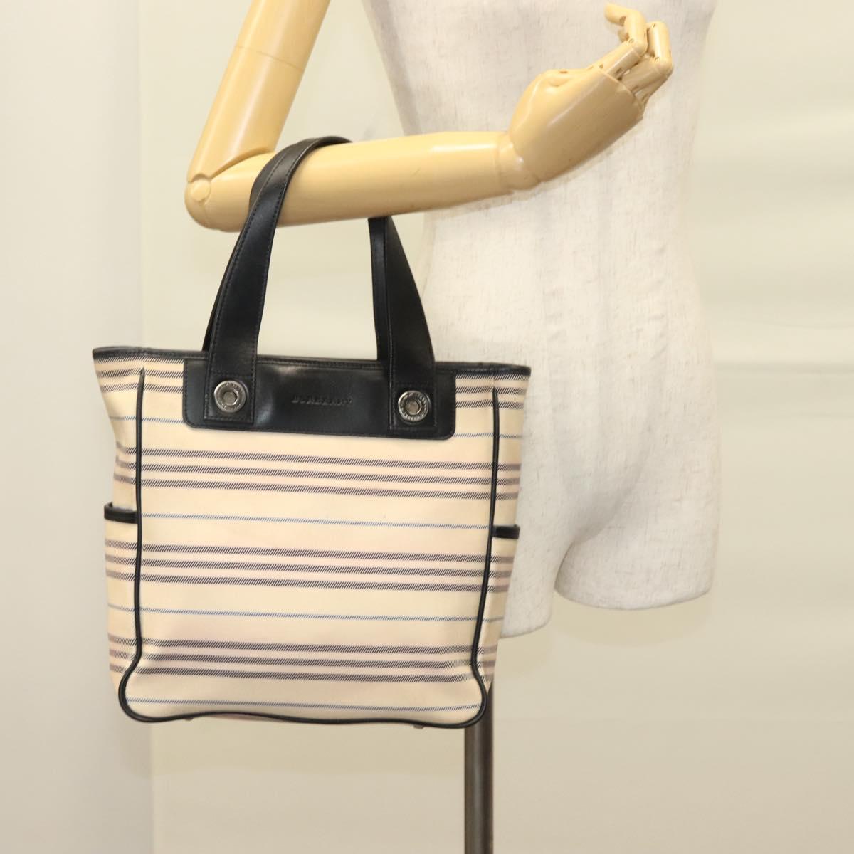 BURBERRY Tote Bag Canvas Beige Silver Auth bs27693