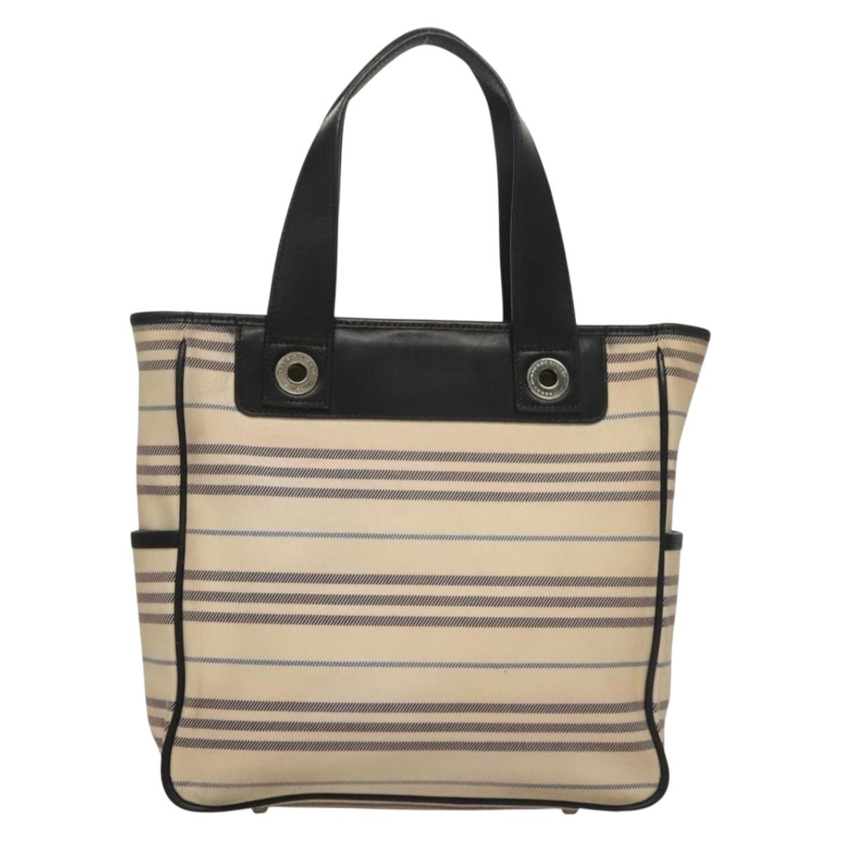 BURBERRY Tote Bag Canvas Beige Silver Auth bs27693